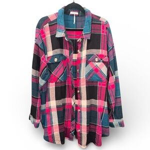 Plaid Flannel Shacket in Pink,Green,Black,Cream| Size XXL